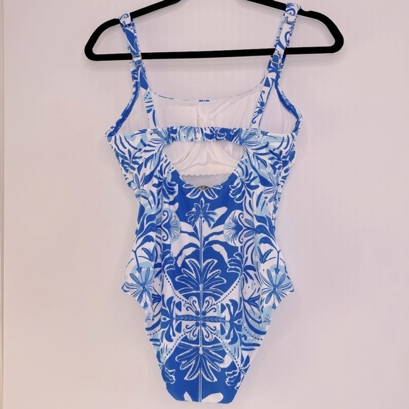 Jantzen Jolie Floral Swimsuit Tommy Control Women Size 8 One Piece Blue White - Picture 3 of 14